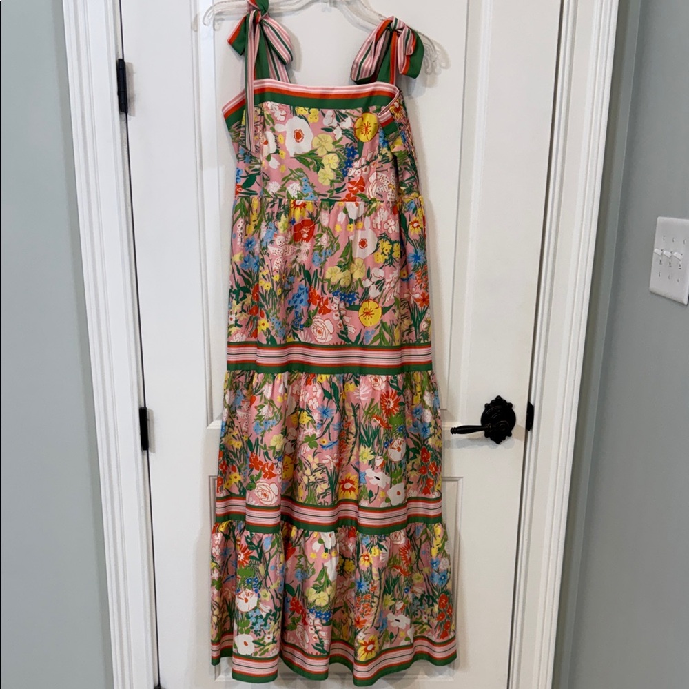 Jade Floral Maxi Dress with Striped Accents